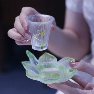 心缘堂十二花神杯托琉璃花神杯垫茶托功夫茶具配件隔热防烫小清新