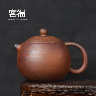 客福粗陶西施壶老岩泥茶壶中式复古陶瓷可养泡茶小壶家用功夫茶具
