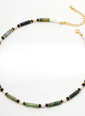 Simsmore 绿色系串珠项链女新款气质小众设计百搭锁骨链