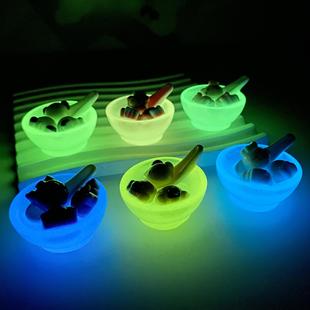 卡通夜光仿真食玩汤圆碗微缩diy奶油胶微景观装饰过家家玩具摆件