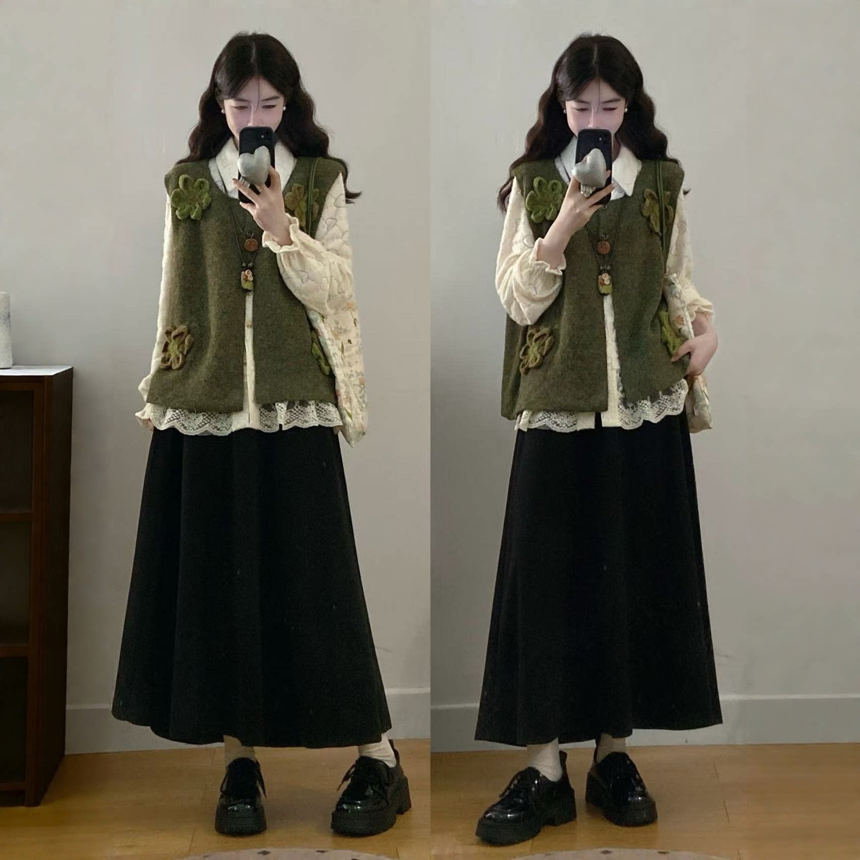 秋冬大码女装毛衣马甲衬衫半裙套