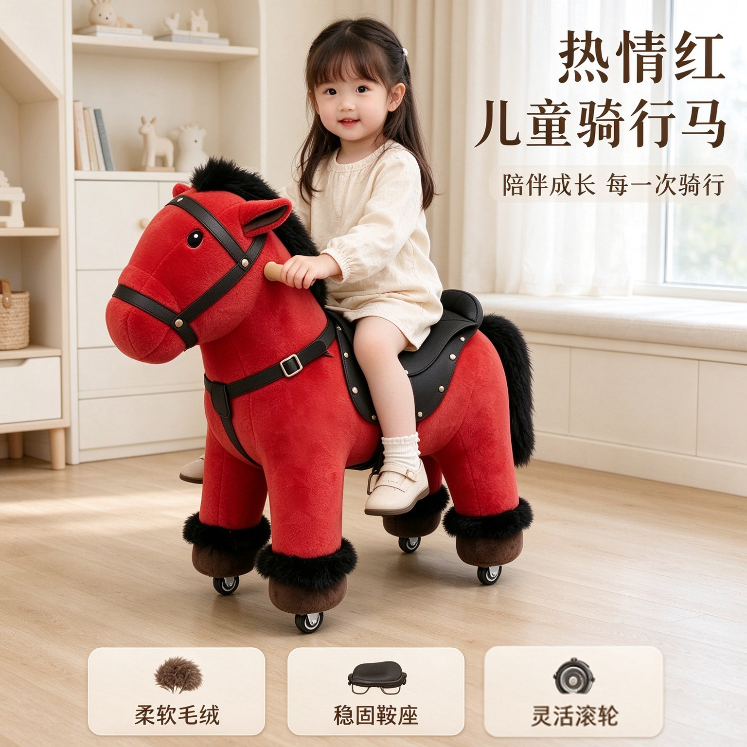 小马椅儿童座椅带滑轮