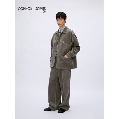 COMMON SCENTS水洗全棉8W灯芯绒一手长翻领夹克外套