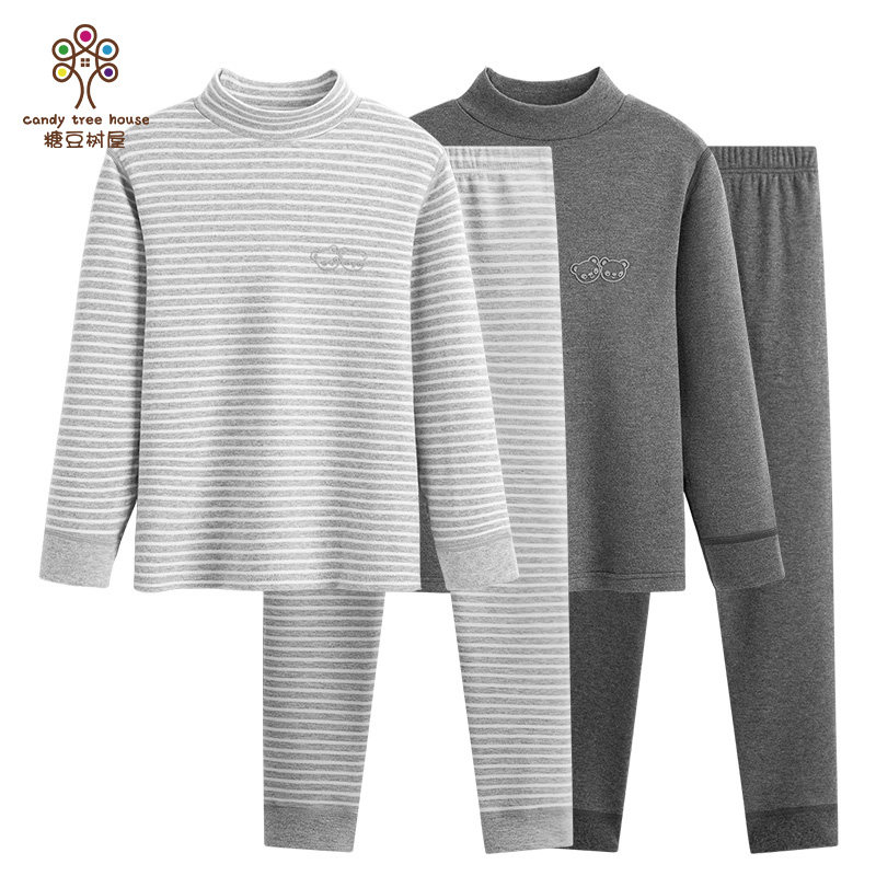 糖豆儿童半高领纯棉加厚a类内衣套装男童中大童秋衣秋裤全棉打底