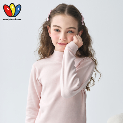 女童纯棉半高领条纹打底衫