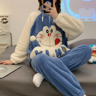 珊瑚绒加绒加厚保暖可爱卡通法兰绒家居服套装 2024新款 睡衣女冬季