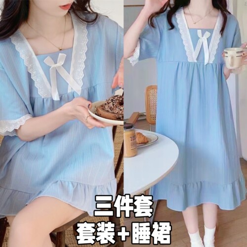 2025新款睡衣女夏季薄款短袖睡裙可爱公主风可外穿大码家居服套装