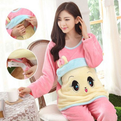 冬加厚珊瑚绒孕妇喂奶月子服哺乳