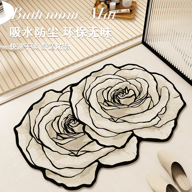 法式花朵浴室地垫吸水防滑