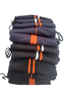 校服裤子两道杠橙色条男女学生加大码宽松运动裤黑色白橙条直筒裤