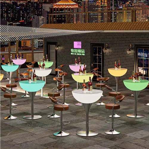 茶厂家七彩户发光酒高脚桌圆形吧台桌清吧吧鸡尾酒桌1外防水几组