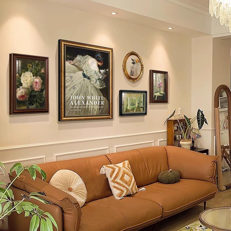 轻法式软装客厅装饰画美式复古沙发背景墙轻奢中古风挂画组合壁画