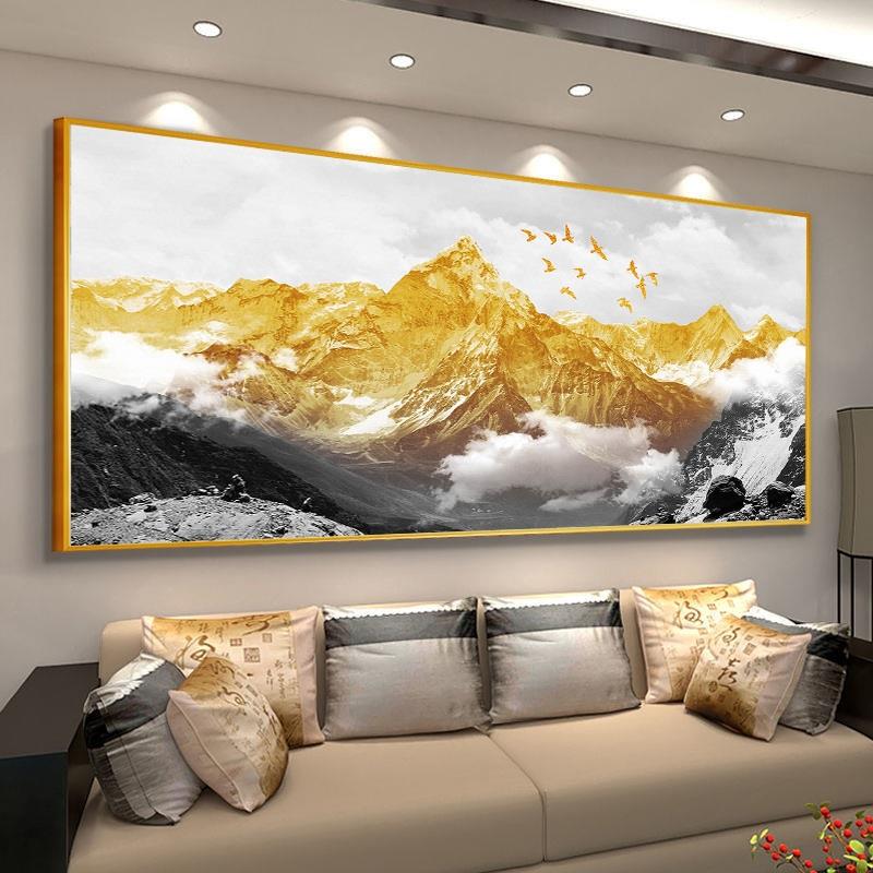 网红金靠山背挂画办公室日照靠山图油画客厅沙发背景墙装饰山水画 家居饰品 现代装饰画 原图主图