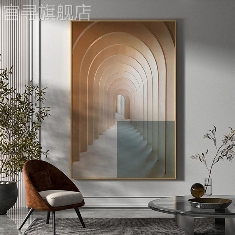 现代轻奢客厅玄关装饰画建筑走廊简约风格室内背景墙壁落地挂画图片