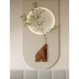 侘寂奶油风装饰画客厅沙发背景墙壁画极简砂岩氛围感灯带玄关挂画