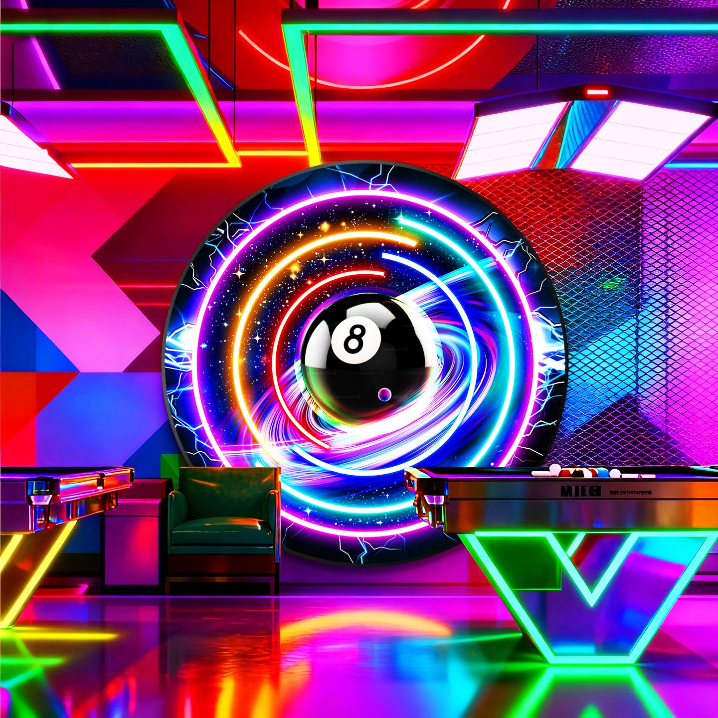 发光台球厅氛围灯棋牌俱乐部桌球室墙面变色动态挂画台球馆装饰画