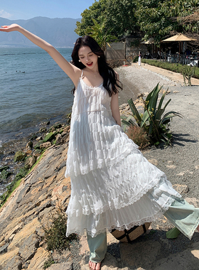 2C177-D21-P115-K178白色超仙蕾丝吊带裙女中长款2025年夏新款法