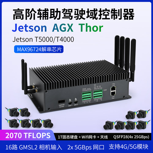 英伟达Jetson AGX Thor 16路高阶辅助驾驶域控制器GMSL2 T5000 AI