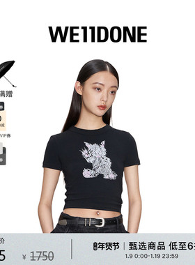 WE11DONE女士怪兽涂鸦印花合身圆领短袖T恤