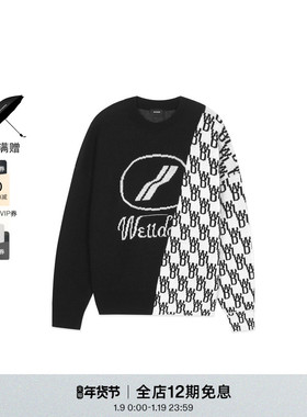 WE11DONE中性经典混色logo印花黑色宽松休闲提花长袖毛衣