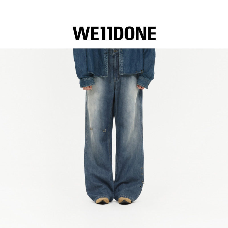 WE11DONE26夏季新品男女同款金属logo穿孔细节牛仔裤休闲潮流