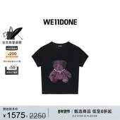 印花图案设计感朋克短袖 WE11DONE女士铆钉小熊短款 T恤修身