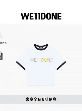 WE11DONE26春季女士彩色格纹拼贴LOGO撞色T恤