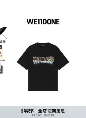 WE11DONE男女同款黑色波浪LOGO圆领短袖T恤简约时尚