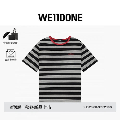 WE11DONE26早秋新品男女同款条纹字母LOGO短袖T恤时尚潮流休闲