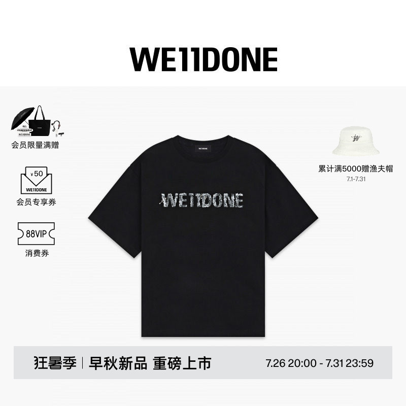 WE11DONE26早秋新品男女同款蕾丝图案Logo 短袖T恤时尚潮流