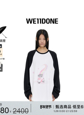 【明星同款】WE11DONE中性男女同款泰迪熊印花插肩休闲长袖T恤