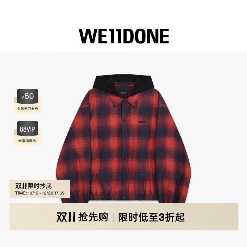 WE11DONE26秋冬新品男女同款格纹拼接连帽教练夹克潮流时尚休闲