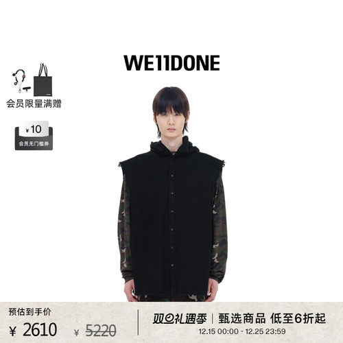 黑色无袖纽扣连帽衬衫，饰有哥特风logo印花