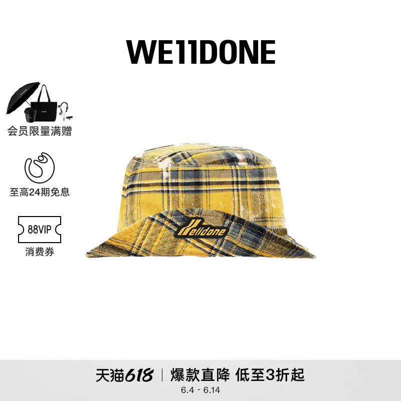 WE11DONE男女同款漂白水洗格纹帽子