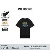 短袖 WE11DONE男女同款 字母印花下摆拼接中长款 T恤休闲日常