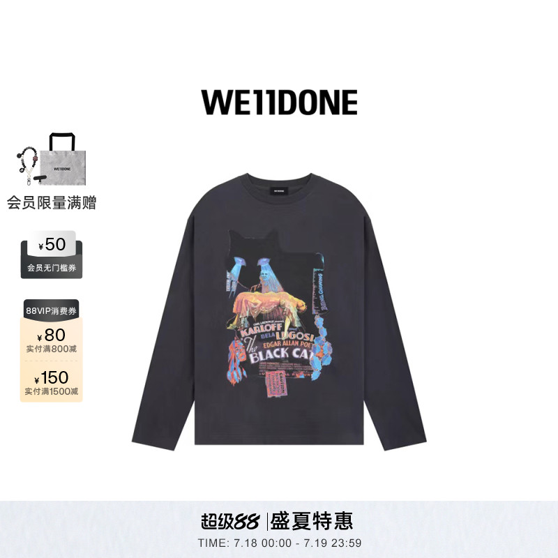 WE11DONE猫咪印花长袖T恤