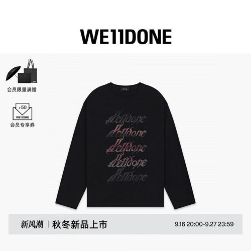 WE11DONE26早秋新品男女同款水钻样式字母LOGO长袖T恤潮流休闲