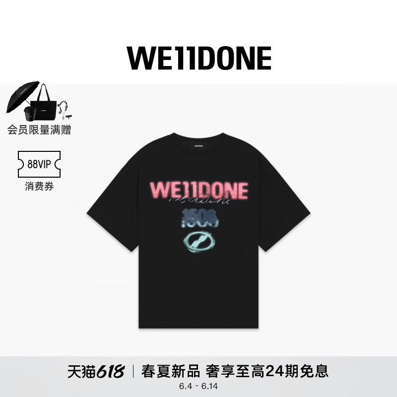 【明星同款】WE11DONE26春季新品彩色喷绘1506 LOGO短袖T恤宽松