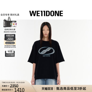 饰logo短袖 水洗T恤水晶装 上衣 基础款 WE11DONE男女同款