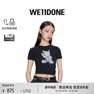 WE11DONE女士怪兽涂鸦印花合身圆领短袖 T恤