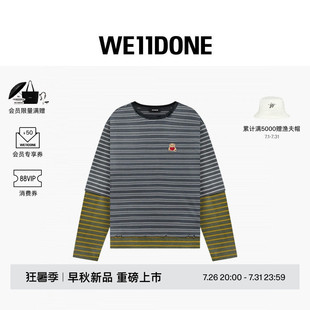 WE11DONE26早秋新品男女同款条纹爱心小熊撞色长袖T恤时尚潮流
