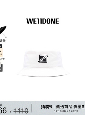 WE11DONE中性经典款白色方块logo徽标时尚休闲帽子渔夫帽