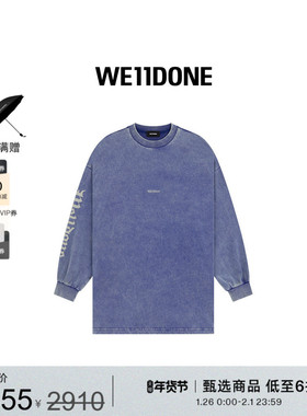 WE11DONE中性男女同款哥特风logo印花标志水洗长袖T恤