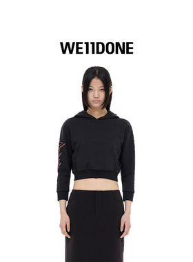 【特惠】WE11DONE女士截短式西式刺绣修身休闲连帽卫衣