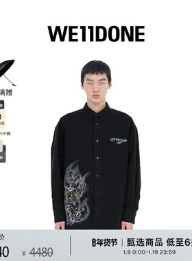 WE11DONE中性男女同款logo印花褪色效果长袖水洗衬衫