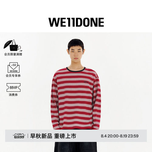 WE11DONE26早秋新品男女同款水钻样式Logo条纹长袖T恤时尚休闲