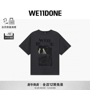 T恤休闲 猫咪海报印花圆领短袖 WE11DONE25早秋新品 中性男女同款