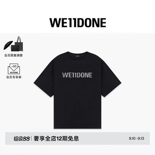 WE11DONE26夏季男女同款水钻样式LOGO短袖T恤休闲时尚潮流