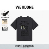 WE11DONE25早秋中性男女同款 猫咪海报印花圆领短袖 T恤休闲