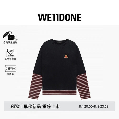 WE11DONE26早秋新品男女同款爱心小熊撞色长袖T恤时尚潮流休闲
